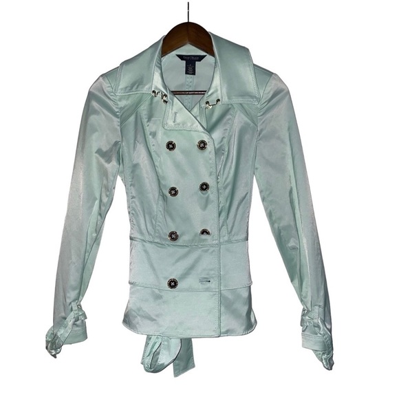 White House Black Market Classy Scandi Chic Trench Jacket Divinity Mint Women 0‎ - Picture 1 of 11